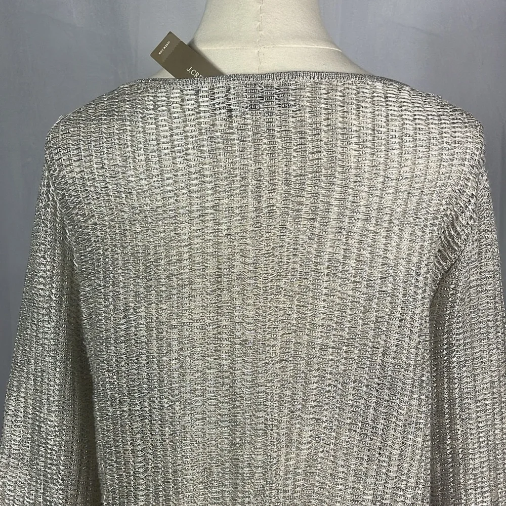 NWT J. Crew Collection Metallic Open Weave Long Sleeve Sweater Dress in‎ Silver.